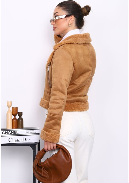 Camel Peluş Kısa Süet Mont fırsatları