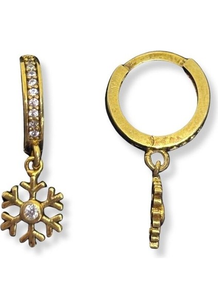 Minimal Taşlı Sallantılı Kar Tanesi Gümüş Halka Küpe 1.2x1.2 cm