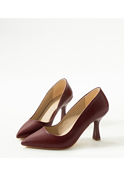 Kadın Topuklu Ayakkabı Bordo Stiletto Konforlu Vegan Deri Mat - Özel Gün ve Günlük Kullanım fiyatları