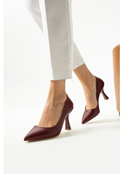 Kadın Topuklu Ayakkabı Bordo Stiletto Konforlu Vegan Deri Mat - Özel Gün ve Günlük Kullanım modelleri