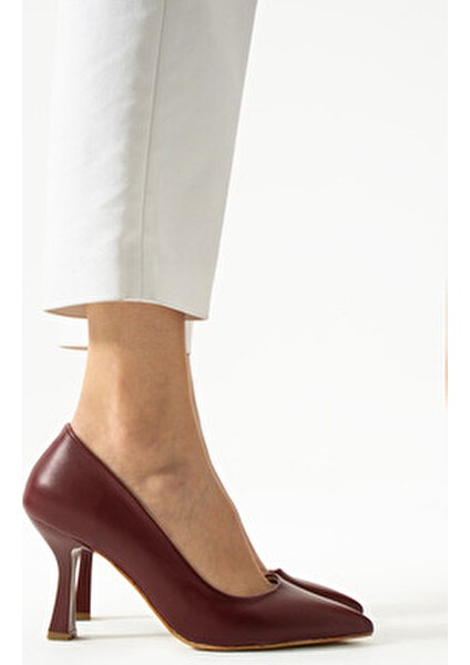 Kadın Topuklu Ayakkabı Bordo Stiletto Konforlu Vegan Deri Mat - Özel Gün ve Günlük Kullanım fırsatları