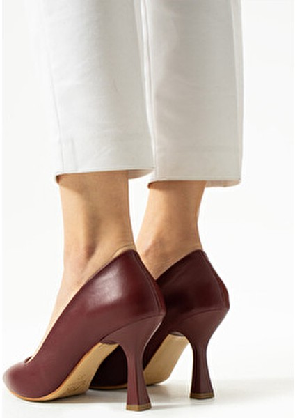Kadın Topuklu Ayakkabı Bordo Stiletto Konforlu Vegan Deri Mat - Özel Gün ve Günlük Kullanım indirimleri