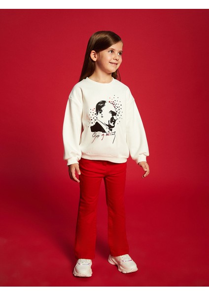 Yeni Sezon Bisiklet Yaka Uzun Kollu Atatürk Baskılı Kız Bebek Sweatshirt modelleri