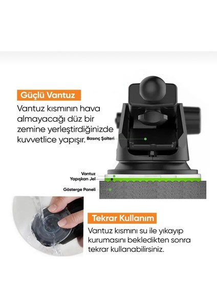 Araba Araç Içi Uzayan Ayarlanabilir Vantuzlu Telefon Tutucu Cam ve Torpido Için fiyatları