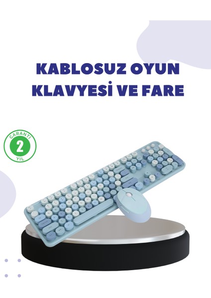 Kablosuz Retro Klavye ve Mouse Seti – 104 Tuşlu, Sessiz Yazım
