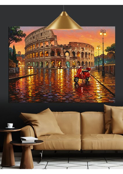 Tarihi Roma Kolezyumu Önünde Yağmur Dekoratif Kanvas - Mdf Ahşap Tablo fiyatları