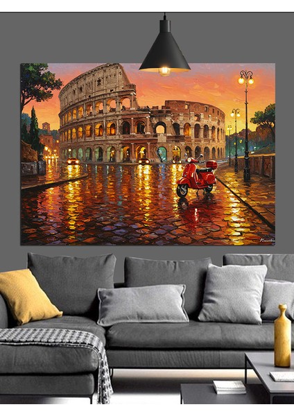 Tarihi Roma Kolezyumu Önünde Yağmur Dekoratif Kanvas - Mdf Ahşap Tablo modelleri