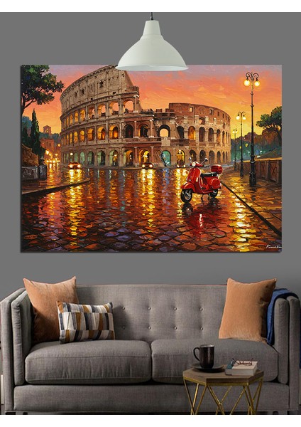 Tarihi Roma Kolezyumu Önünde Yağmur Dekoratif Kanvas - Mdf Ahşap Tablo fırsatları
