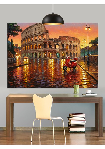 Tarihi Roma Kolezyumu Önünde Yağmur Dekoratif Kanvas - Mdf Ahşap Tablo indirimleri