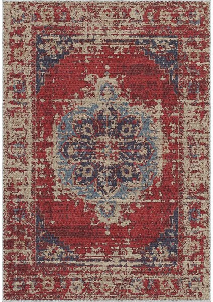 Vella Göbekli Kırmızı Polyester ve Pamuklu Yıkanabilir Kaydırmaz Taban Dijital Baskı Halı