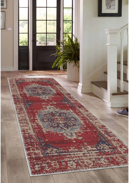 Vella Göbekli Kırmızı Polyester ve Pamuklu Yıkanabilir Kaydırmaz Taban Dijital Baskı Halı fırsatları