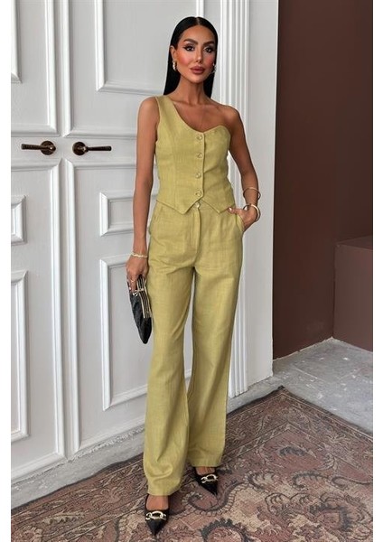 Tek Omuz Büstiyer Plazzo Pantolon Viscon Takım 10159