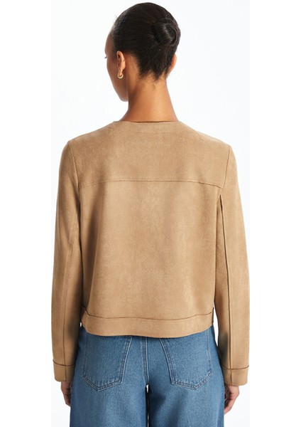 Yeni Sezon Bisiklet Yaka Süet Görünümlü Kadın Ceket fırsatları