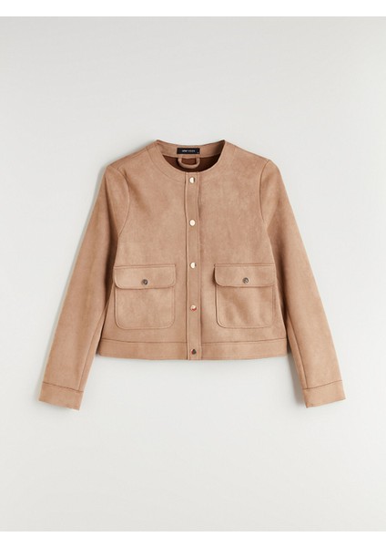 Yeni Sezon Bisiklet Yaka Süet Görünümlü Kadın Ceket indirimleri