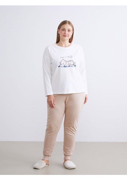 Yeni Sezon Bisiklet Yaka Baskılı Kadın Pijama Takımı fiyatları