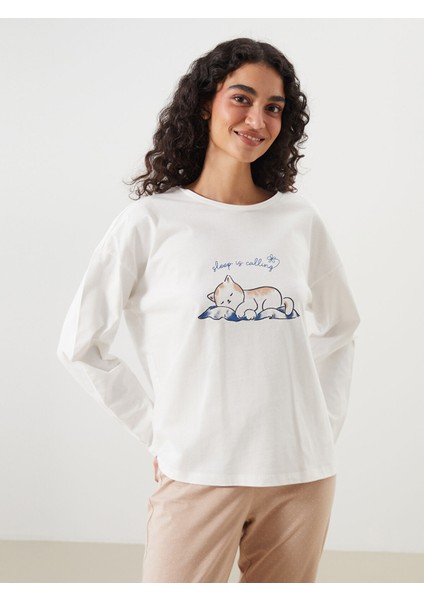 Yeni Sezon Bisiklet Yaka Baskılı Kadın Pijama Takımı indirimleri