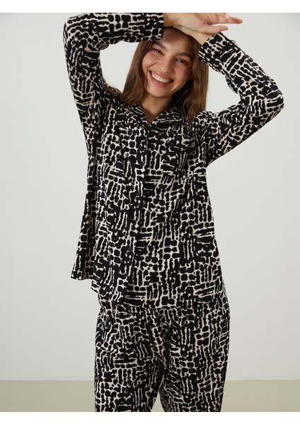 Yeni Sezon Gömlek Yaka Leopar Desenli Kadın Pijama Takımı modelleri