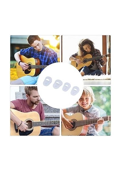 Gitar Parmak Ucu Koruyucuları, 4 Silikon Parmak Koruyucu, Esnek Parmak Ucu Koruması Hava Delikli Kapakları, Ukulele Mü Aleti Için Kaymaz Dize Parmak Muhafızları, Gitar modelleri
