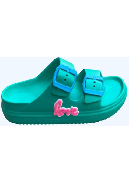 Çift Tokalı Plaj-Havuz-Bahçe-Tatil-Günlük Açık Stickerlı Çocuk Terliği