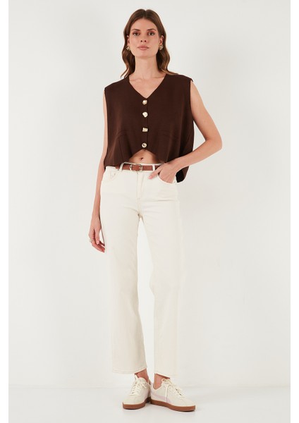 Standart Fit V Yaka Düğmeli Triko Yelek Bayan Yelek 4616177 fiyatları