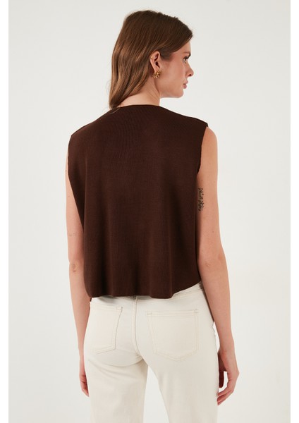 Standart Fit V Yaka Düğmeli Triko Yelek Bayan Yelek 4616177