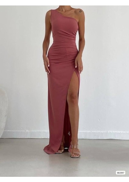 Scuba Kumaş Yırtmaç Detaylı Elbise 582597 Gülkurusu fiyatları