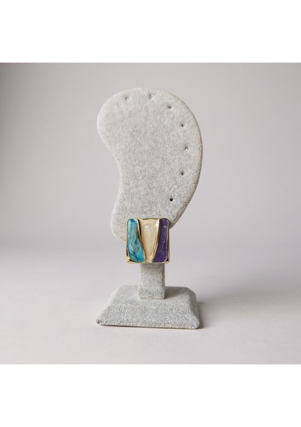 Blok Kare Küpe- Turkuaz&lacivert