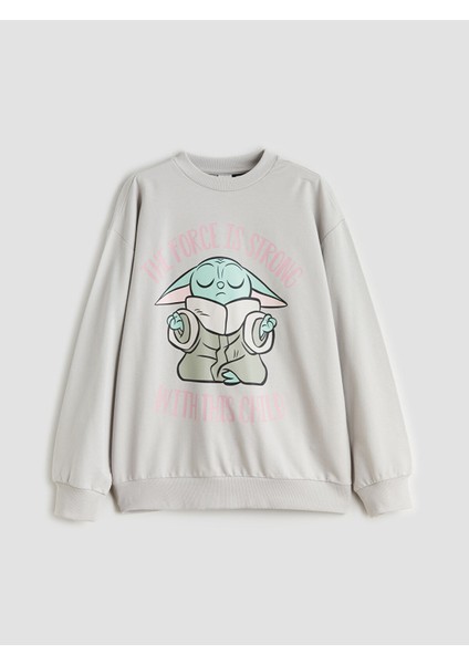 Yeni Sezon Bisiklet Yaka Star Wars Baskılı Kız Çocuk Sweatshirt