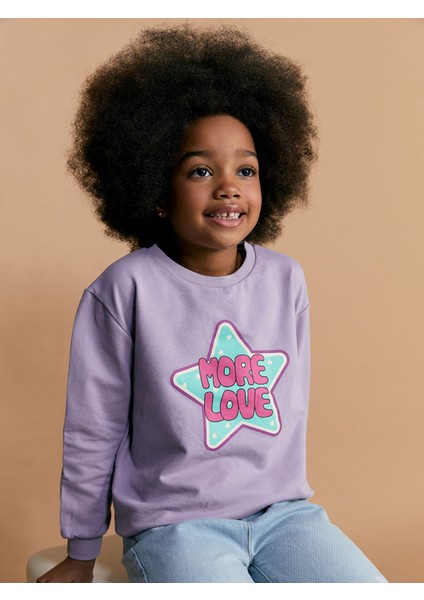 Yeni Sezon Bisiklet Yaka Uzun Kollu Baskılı Kız Bebek Sweatshirt