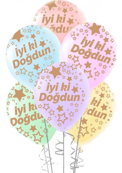 Çepeçevre Yıldızlı Iyi Ki Doğdun Baskılı Karışık Renk Makaron Balon 11" fiyatları