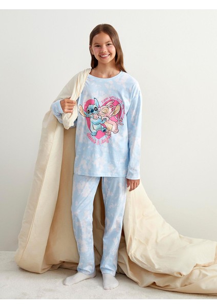 Yeni Sezon Bisiklet Yaka Stitch ve Angel Baskılı Kız Çocuk Pijama Takım fiyatları