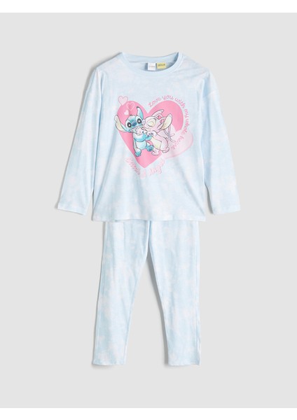 Yeni Sezon Bisiklet Yaka Stitch ve Angel Baskılı Kız Çocuk Pijama Takım fırsatları