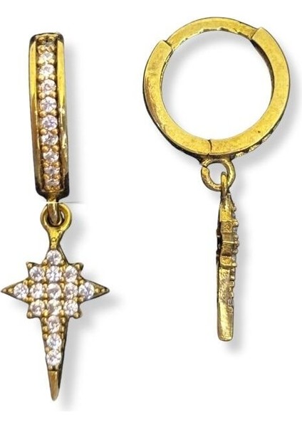Minimal Taşlı Sallantılı Kutup Yıldızı Gümüş Halka Küpe 1.2x1.2cm