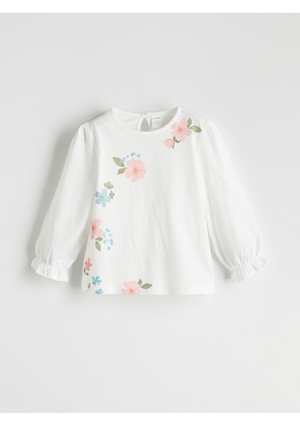 Yeni Sezon Bisiklet Yaka Çiçekli Kız Çocuk Bluz
