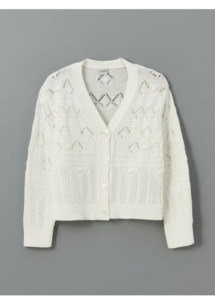 Yeni Sezon V Yaka Ajurlu Kız Çocuk Triko Hırka