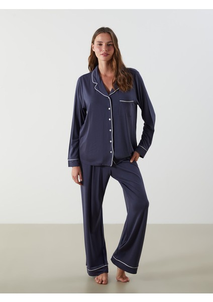 Yeni Sezon Gömlek Yaka Kadın Pijama Takımı