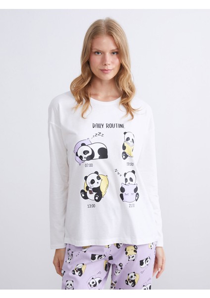 Yeni Sezon Bisiklet Yaka Baskılı Kadın Pijama Takımı fiyatları