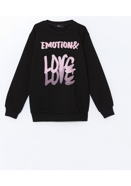Yeni Sezon Bisiklet Yaka Baskılı Kız Çocuk Sweatshirt