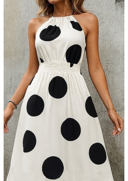 Kadın Kolsuz Boyundan Bağlamalı Beli Lastikli Dijital Baskı Süprem Uzun Elbise fiyatları