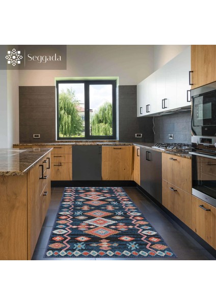 Borgo Geometrik Lacivert Polyester ve Pamuklu Yıkanabilir Kaydırmaz Taban Dijital Baskı Halı fırsatları