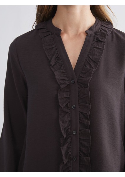 Yeni Sezon V Yaka Fırfırlı Kadın Gömlek modelleri