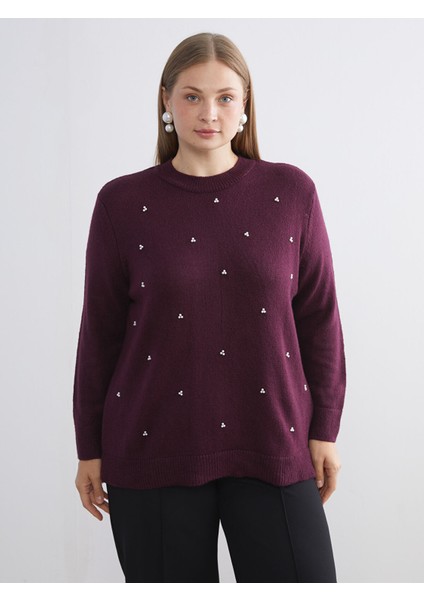 Yeni Sezon Bisiklet Yaka Boncuk Işlemeli Kadın Triko Kazak fiyatları