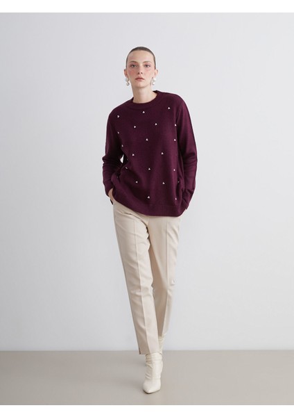 Yeni Sezon Bisiklet Yaka Boncuk Işlemeli Kadın Triko Kazak indirimleri