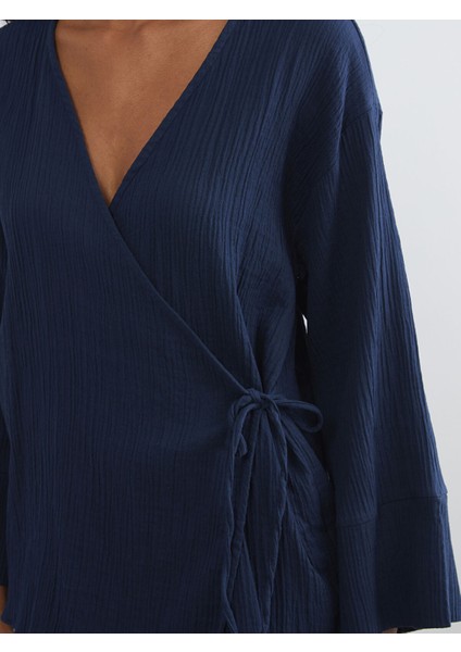 Yeni Sezon Kruvaze Yaka Dokulu Müslin Kadın Kimono modelleri