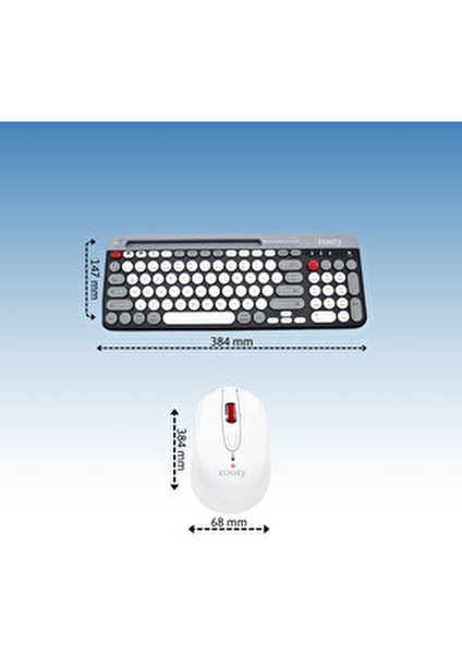 Rooty Bluetooth Klavye Mouse Set Çoklu Cihaz Bağlantılı Ev - Ofis Kullanımı İçin Ergonomik Tasarım indirimleri