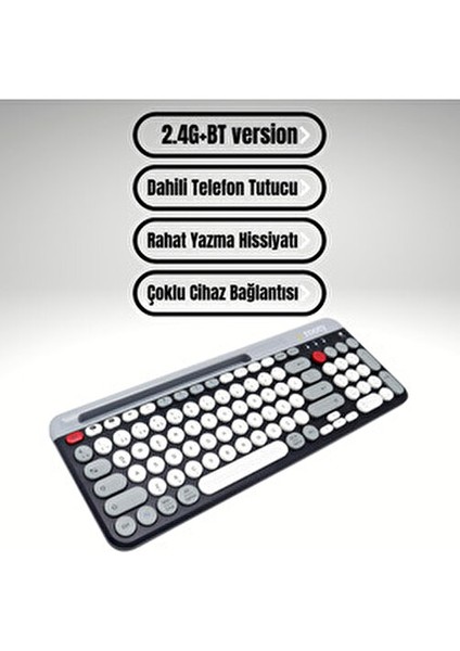 Rooty Bluetooth Klavye Mouse Set Çoklu Cihaz Bağlantılı Ev - Ofis Kullanımı İçin Ergonomik Tasarım