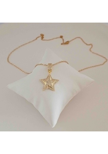 Pirinç Gold Zirkon Taşlı Yıldız Kolye