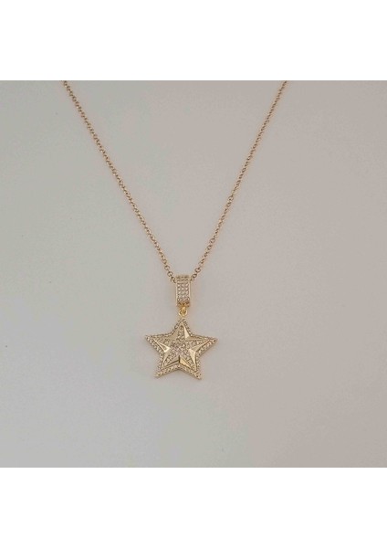 Pirinç Gold Zirkon Taşlı Yıldız Kolye fiyatları