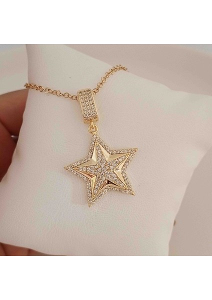 Pirinç Gold Zirkon Taşlı Yıldız Kolye fırsatları