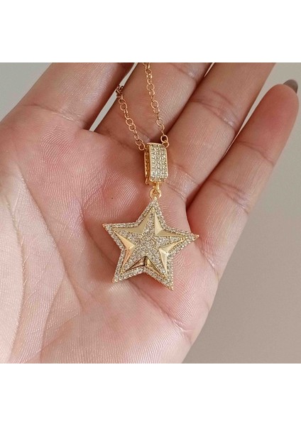 Pirinç Gold Zirkon Taşlı Yıldız Kolye indirimleri
